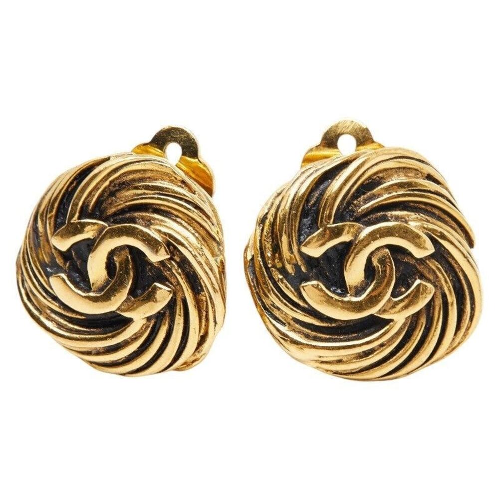 Chanel CC Logo Gold Plated Earrings